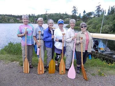 The wilderness trekkers, from left: Michelle Christianson, Nancy Nelson, Kathy Wellington, Ginner Ruddy, Anne Kersey, Joan Duke. (Photo courtesy of Seagull Outfitters)